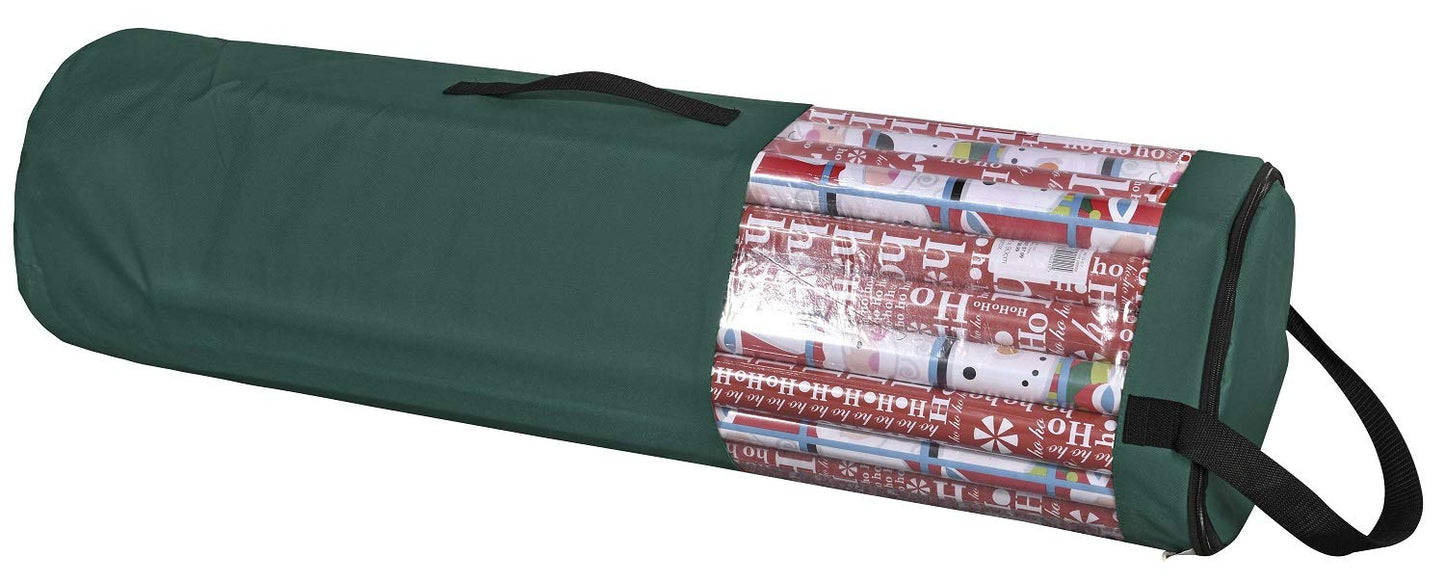 ProPik Gift Wrapping Paper Storage Organizer Bag, Store Up To 24 Rolls 40 Inch, Heavy Duty Polyester plus PVC Clear Bag with Handles and Zippered Top for Gift Wrap and Ribbons (Green)