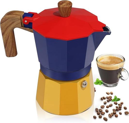 Aluminum 12 Cup 600ml Moka Pot Express Coffee Maker Stovetop Espresso Colorful Coffeemaker Italian Classic Style Brewing Greca Cafe Mocha Machine for Cafeteras Lover Camping Travel and Home Use 20oz