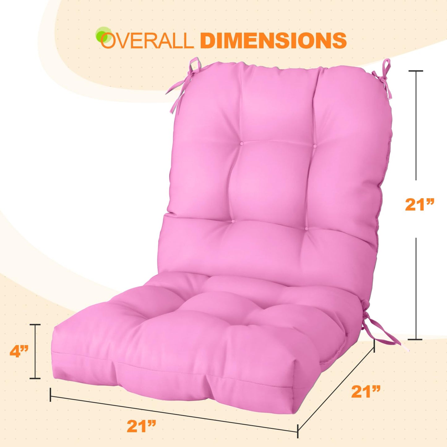 EAGLE PEAK Tufted Outdoor/Indoor Seat/Back Chair Cushions, Set of 2, 42'' x 21'', Pink