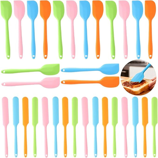 32 Pcs Silicone Spatulas Set, Heat-Resistant Jar Scrapers with One-Piece Design & Long Handle, Non-Stick, Rubber Spatula for Baking, Mixing, Cooking, Easy to Clean (Multicolor)