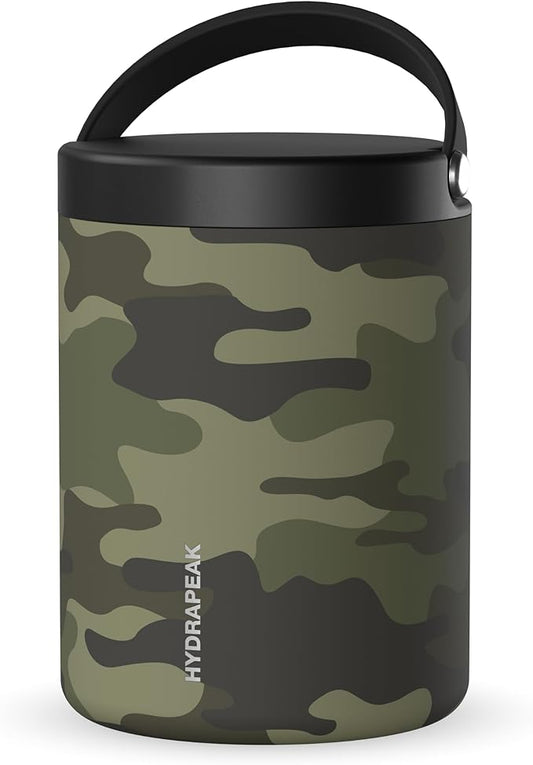 Hydrapeak 32oz Stainless Steel Vacuum Insulated Food Jar | for Hot Food and Cold Food, Wide Mouth Leak-Proof Soup for Adults, 10 Hours Hot and 16 Hours Cold (Camo)
