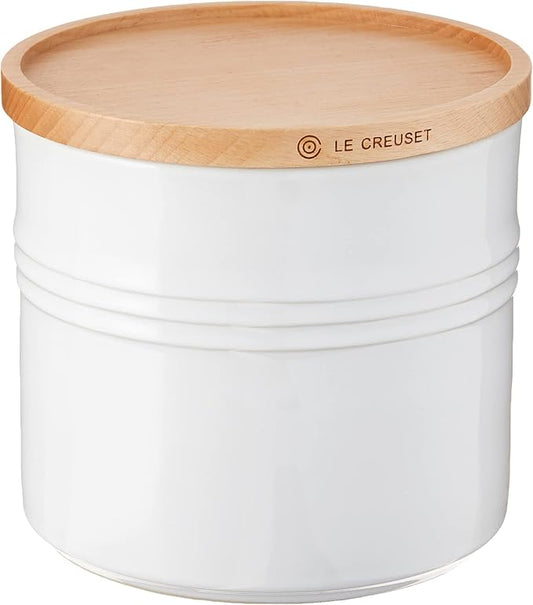 Le Creuset Stoneware Canister with Wood Lid, 1.5 qt. (5.5" diameter), White