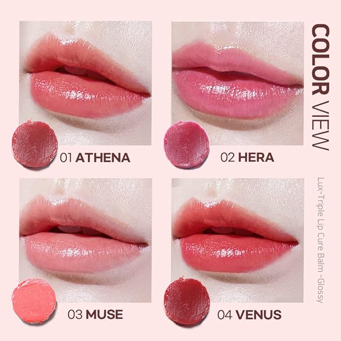 Lux Triple Lip CURE Glossy Balm VENUS (Ruby Red) (0.17oz) 4 million units sold in Korea, Natural Tinted Korean Lip Balm, Petroleum/Paraben Free, Lip Butter,lip balm hydrating