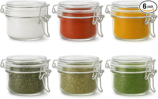 4oz Mini Airtight Glass Jars with Clamp Lid – Small Glass Food Storage Containers for Jam, Honey, Sauces, Yogurt & Dessert Portions, Clear Kitchen Mini Jars