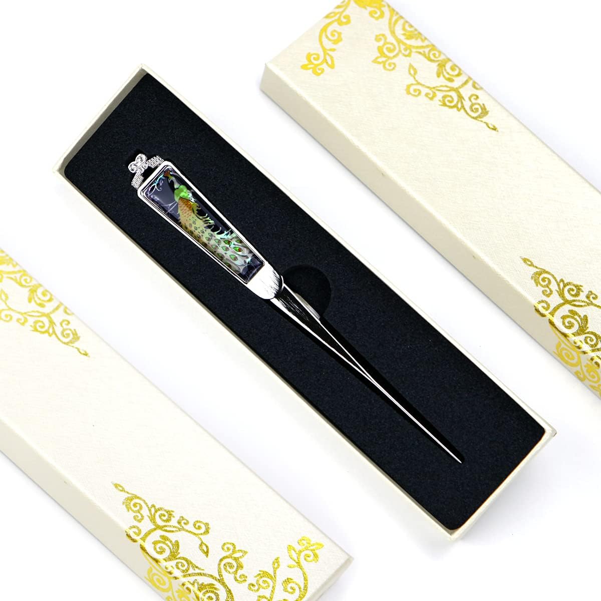 Envelope Opener Cutter Knife – 168mm Decorative Letter Opener for Envelopes, Boxes, Packages – Premium Rustproof Iron Letter Opener for Everybody – Anti-Fingerprint Treatment (Peacock)