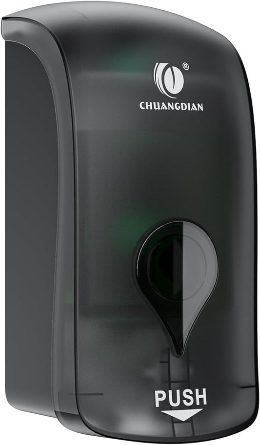 Foaming Hand Soap Dispenser, 35oz (1000ml) Manual Refillable Wall Mount Soap Dispenser, Durable ABS Plastic, for Commercial/Home/Bathroom/Kitchen, Semi-Transparent Black, CHUANGDIAN