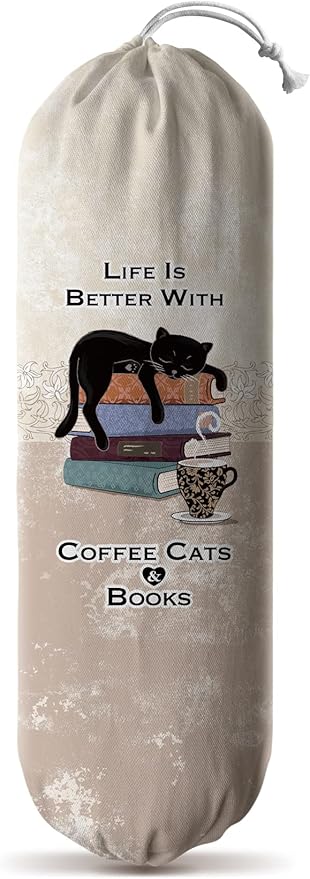 Hglian Cat Plastic Bag Holder,Cute Grocery Bag Holder Dispenser Organizer Storage,Cute Kitchen Decor Gifts for Women Coffee Cat Lover