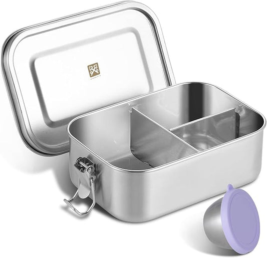 GOLDEN KEY Leakproof Bento Box - 27oz Stainless Steel Lunch Container for Kids,3-Compartment School Lunch Box, Dishwasher Safe, BPA-Free with Condiment Cup