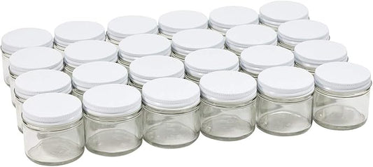 Pinnacle Mercantile 2 oz Glass Jars Containers Spice Straight Sided with White Metal Lids 24 ct case