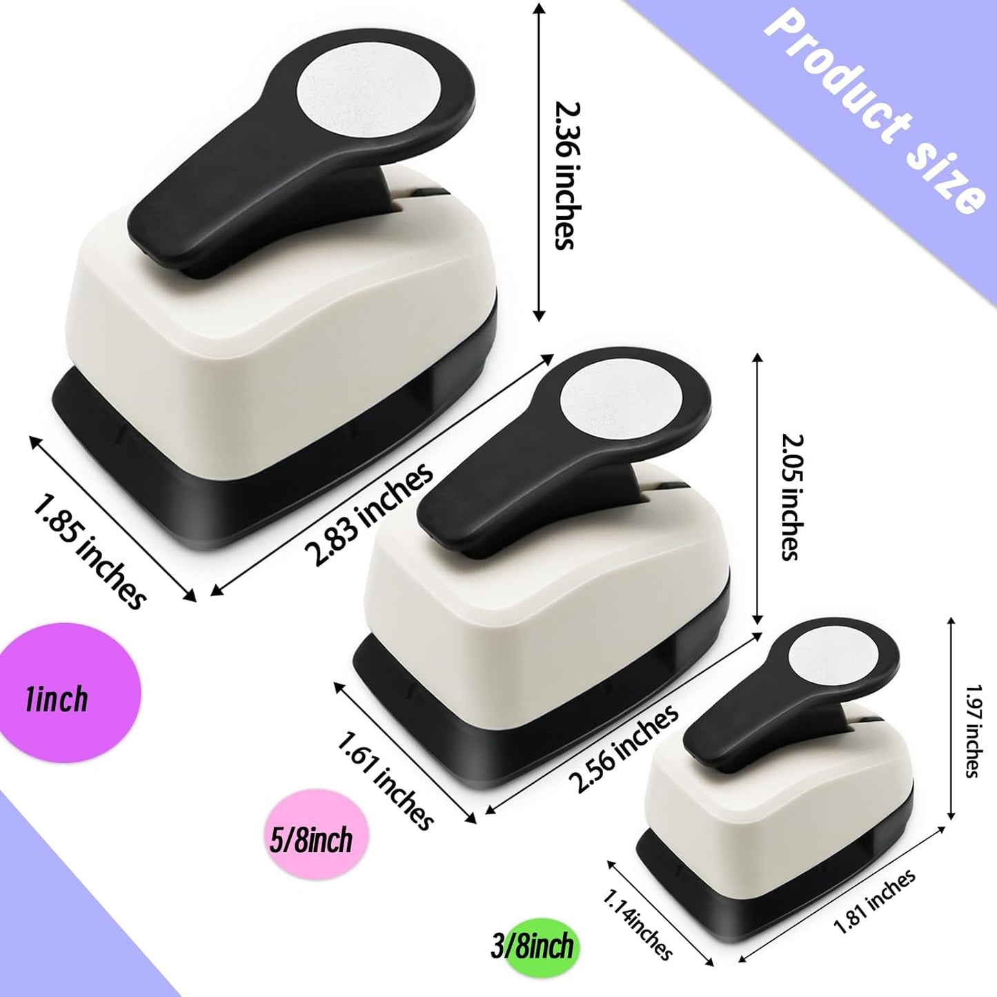 Circle Punch, Circle Hole Punch, Paper Hole Puncher, 3 PCS CirclePunch Set, 1 inch Hole PunchCircle, 5/8'' CirclePaper Punchers, 3/8'' Craft Punches, HolePuncher for Crafts, Shape Punches