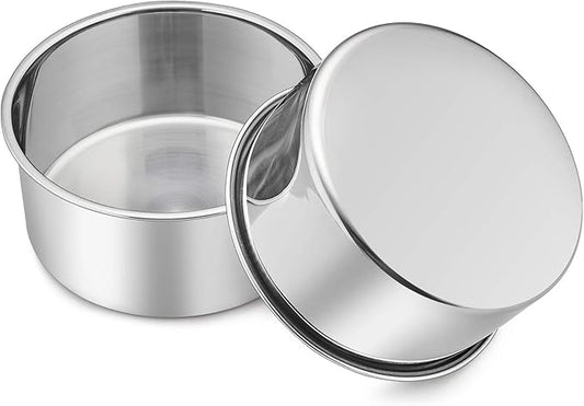 P&P CHEF 6 Inch Cake Pans Set, Round Baking Pan Stainless Steel Layer Birthday Wedding Cake Oven Pans, Non Toxic & Heavy Duty, Deep Side & Mirror Finish, Dishwasher Safe, (2Pcs)