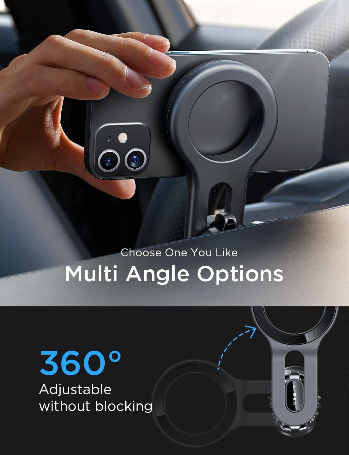 LISEN for iPhone 16 MagSafe Car Mount, [Quick Install] Magnetic Long Arm Mag Safe Car Phone Holder Vent, Car Accessories Gifts for Men Women Fit for iPhone 16 Pro Max 15 14 13 12 Plus Mini, Purple