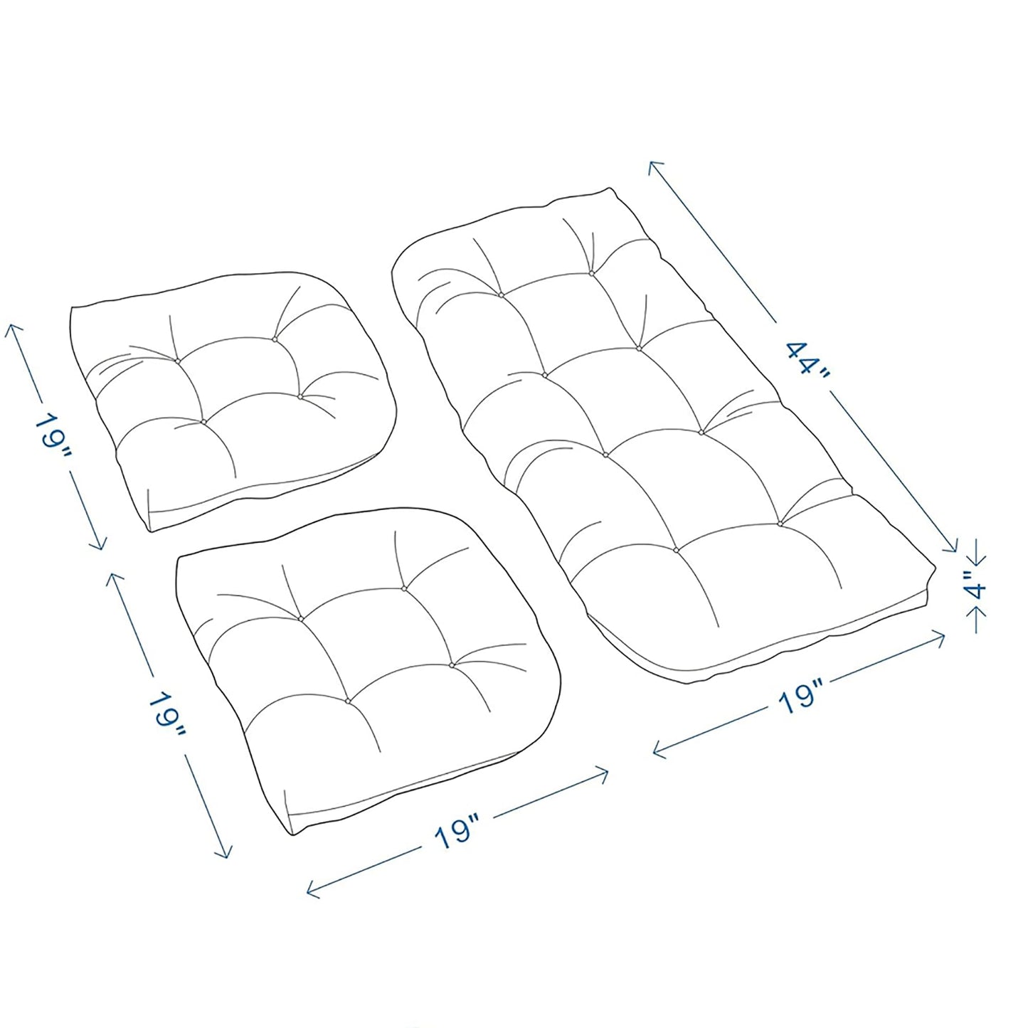 ADLIVWYD 3-Pieces Wicker Chair Cushion Set, 1 loveseat and 2 U-Shape, 44"x19" &19"x19" Tufted Outdoor Cushions for Indoor/Outdoor Patio Furniture (Pink)