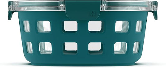 Ello Duraglass Meal Prep Container- Glass Food Storage Container with Silicone Sleeve and Airtight BPA-Free Plastic Lid, Dishwasher, Microwave, and Freezer Safe