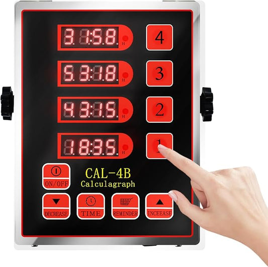 4 Channel Kitchen Timer – Cordless Timers for Cooking with Audio Alerts – Stainless Steel LED Digital Timer for Commercial Restaurants Home Kitchen Black