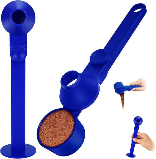2Pcs Coffee Scoop & Funnel for Reusable K-Cup Pods, 2Tbsp Dosing Spoon, 51mm Espresso Tamper, BPA-Free PCTG, Dishwasher Safe, for Espresso Machines, Coffee/Protein Powder, Blue, 2 Models A&B