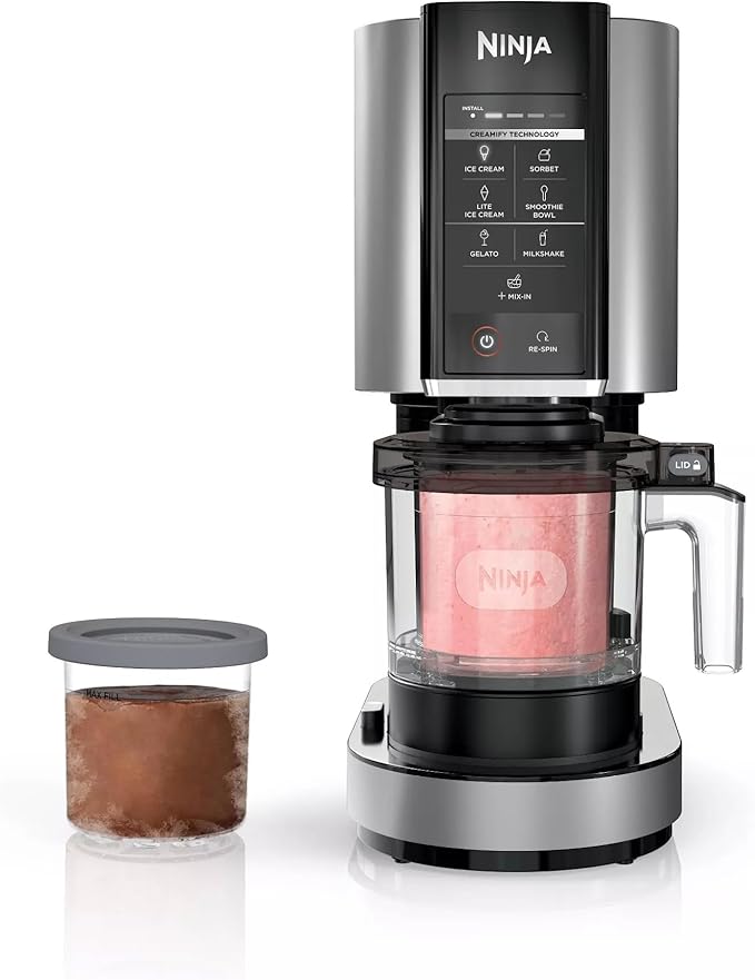 SharkNinja NC301 CREAMi 7-In-1 Ice Cream Maker with 7 Custom Frozen Treat Modes and Easy 3-Step Treat Preparation, Cloud Silver (Renewed)