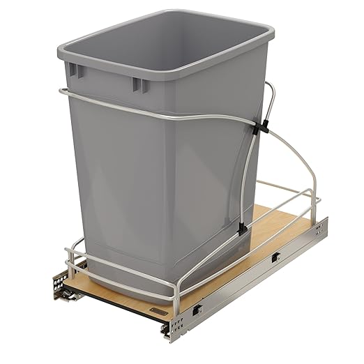 Rev-A-Shelf Steel Bottom Mount Single 35 Quart 8.75 Gallon Waste Bin Trash Container for Under Kitchen Cabinet with Soft Close, Gray, 54WC-1535SC-17-1
