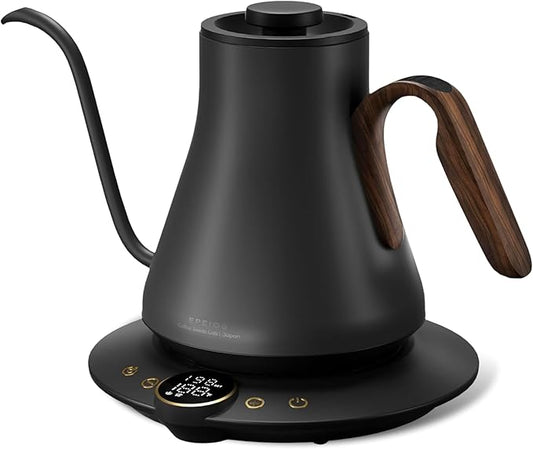 INTASTING Gooseneck Electric Kettle with Precise ±1℉ Temperature Control, Wood-Accented Handle, Stainless Steel Interior, Quick Heating Pour Over Kettle for Coffee & Tea, 0.9L, Matte Grey