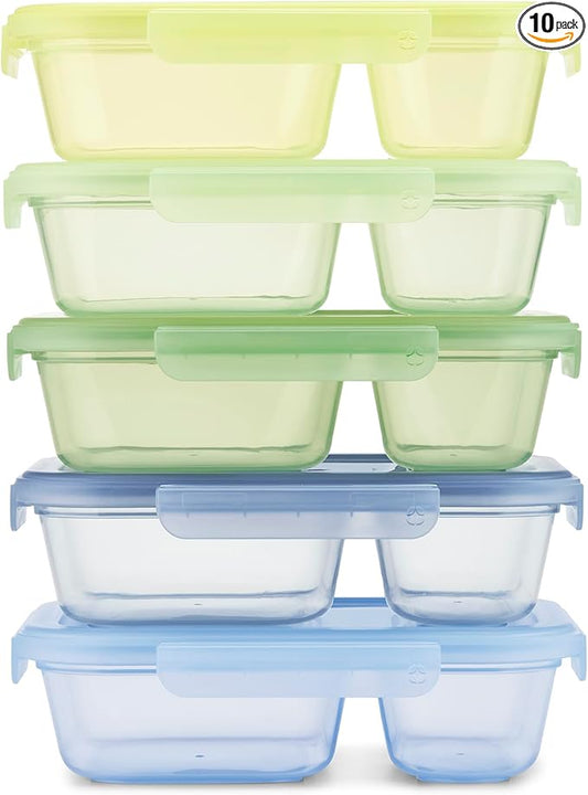 Ello Snap & Nest 10-Piece 3 Cup Plastic Divided Meal Prep Set, Reusable Food Containers for Healthy Eating, Freezer, Dishwasher Safe, Seafoam