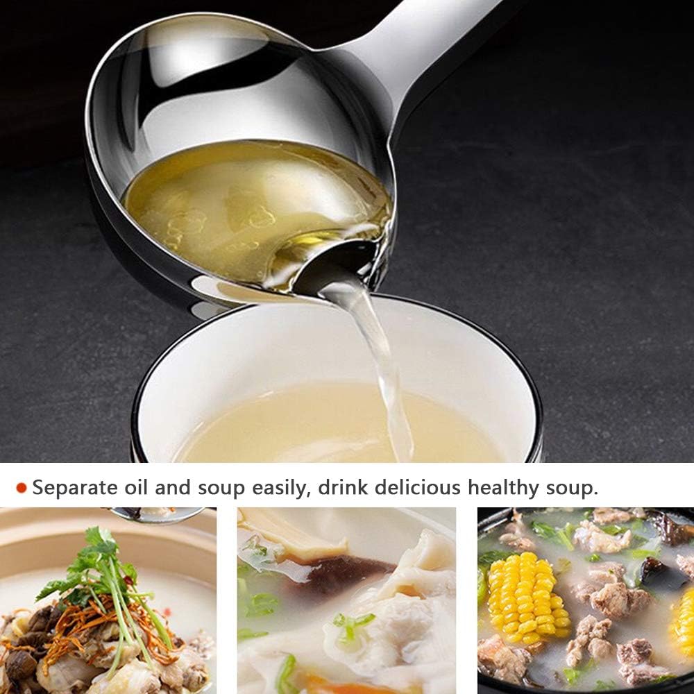 Stainless Steel Oil Separator Soup Ladle Gravy Food Fat Separator Skimmer Spoon Grease Strainer Separater Hot Pot Oil Filter Spoon For Home Kitchen And Cooking,Soup Colander 12 Inch
