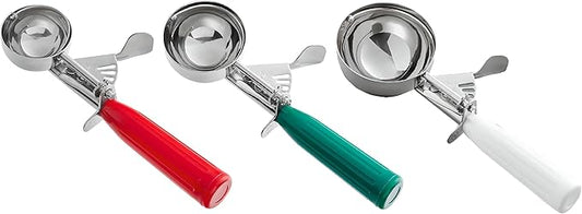 3-Pack Portion Disher Scoop Set | Round Stainless Steel Multipurpose Kitchen Scoops for Cookie Dough, Ice Cream, Baking, Batter, Meatballs, Rice, and Melon Balls (1.5-3-5.33 oz (#24-#12-#6))