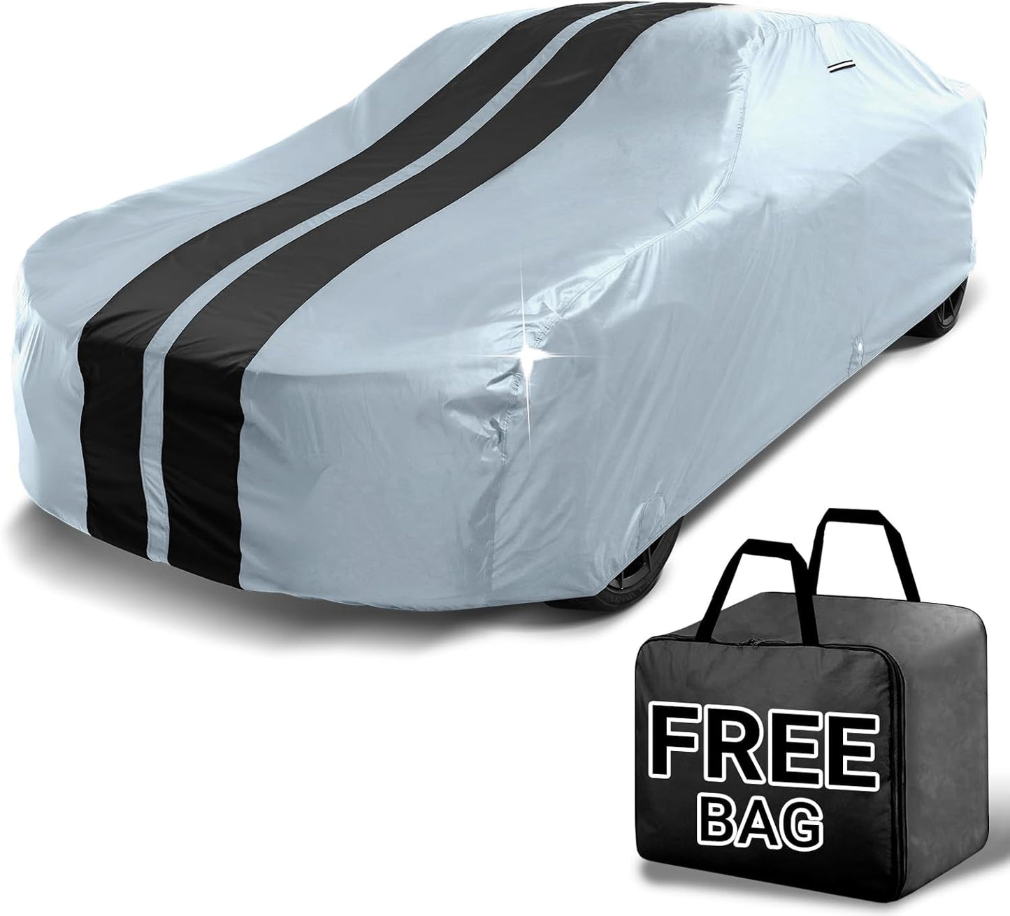 iCarCover Custom Car Cover for Chevy Caprice 2-Door, 4-Door (1977-1990) Waterproof All Weather Rain Snow UV Sun Protector Full Exterior Indoor Outdoor Car Cover (Stripe - Gray/Black)