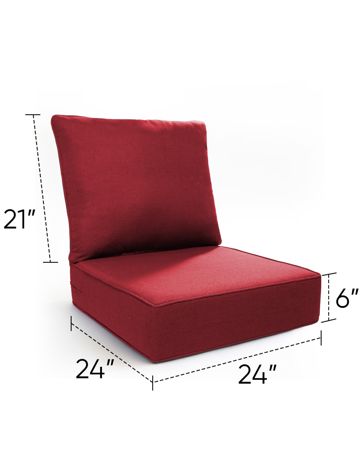 ACTREST Luxury 24x24x6 Outdoor Cushions - Water&UV&Fade Resistant 1 Set Zippered Patio Chair Back&Seat Cushion for Wicker Dining Rocking Swivel Chairs Loveseat Couch Sectional Sofa - Red