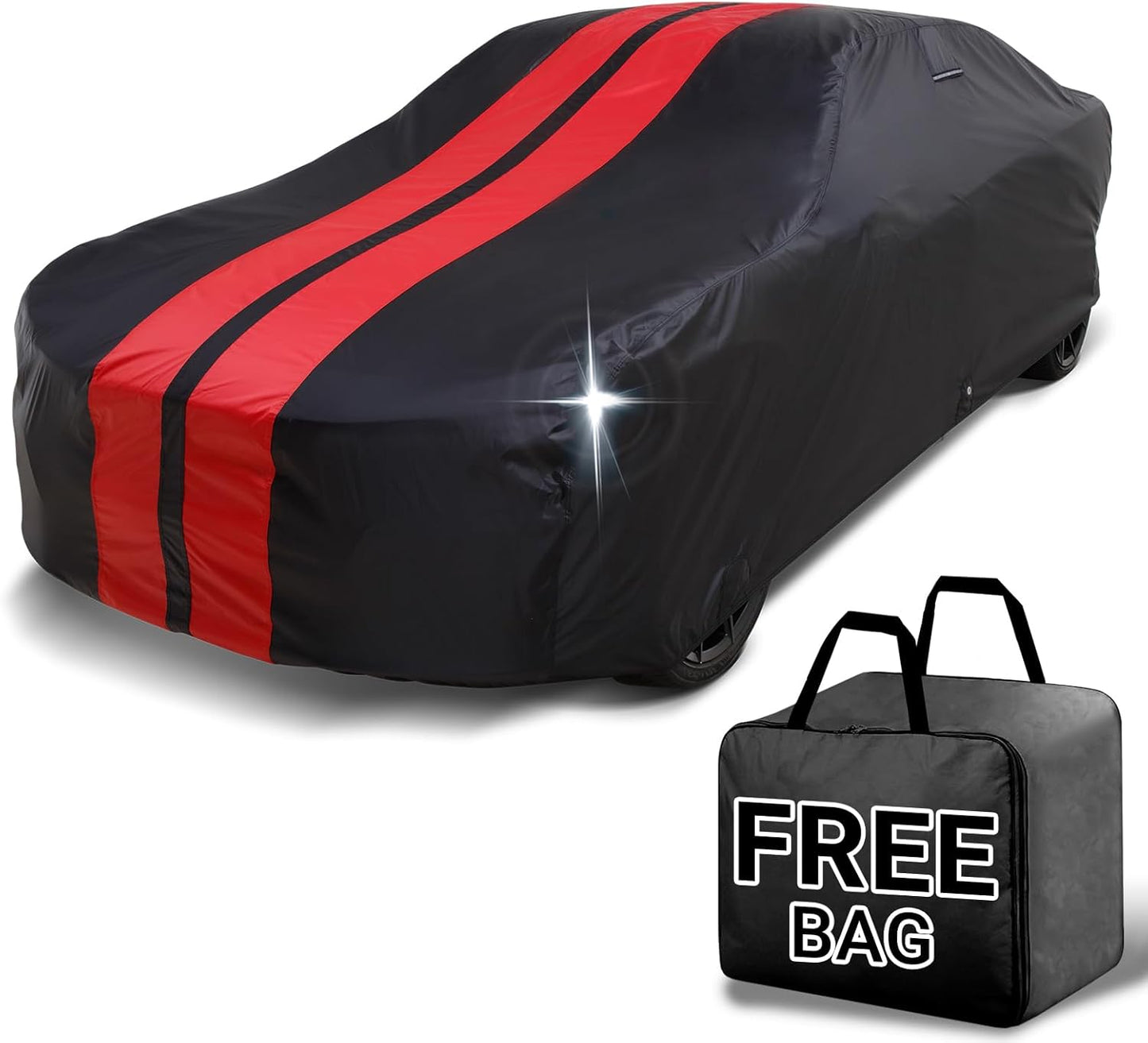 iCarCover Custom Car Cover for Chevy Impala (1994-1996) Waterproof All Weather Rain Snow UV Sun Protector Full Exterior Indoor Outdoor Car Cover (Stripe - Black/Red)