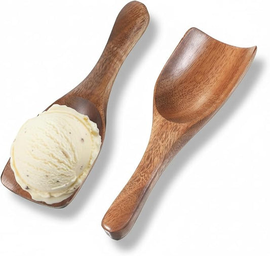 Ice Cream Spoon, 2 Pcs Reusable Portable Wooden Scoops for Jars, Lightweight Coffee Bean Scoop for Jars Canisters Tea Sugar, Serving Ice Cream at Summer Picnics