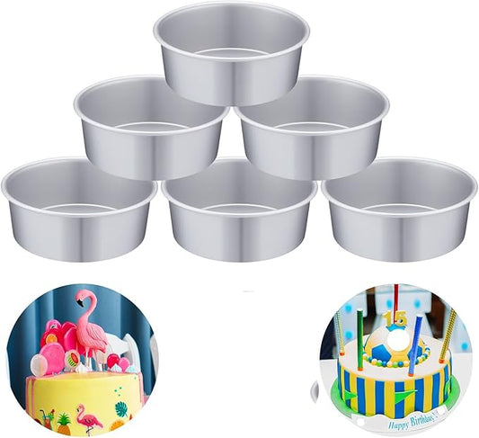Nuenen 6 Pcs 8 Inch Round Cake Pans Aluminum Round Mold Smash Cake Baking Cheesecake Pans for Home Party Baking Supplies