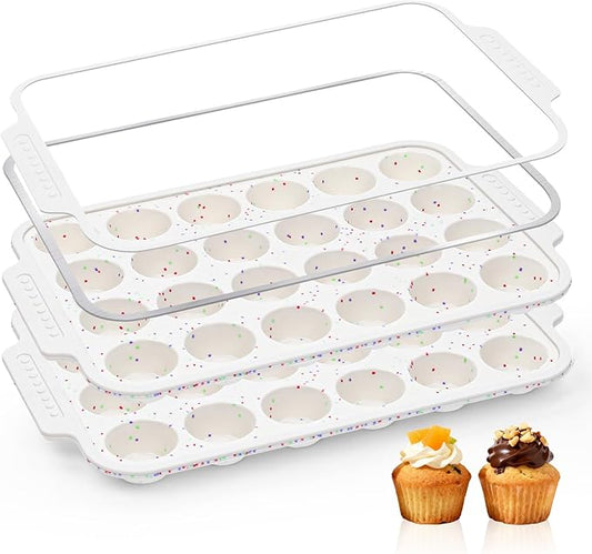 Vinino 2-Pack Silicone Mini Muffin Pan for Baking, 24 Cup Mini Cupcake Pan with Metal Reinforced Frame, Nonstick Muffin Tray with Non-Slip Handle, Silicone Molds for Oven, BPA Free, Dishwasher Safe