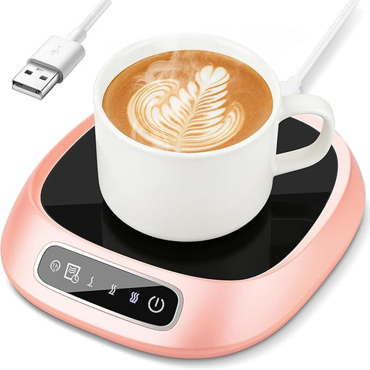 Coffee Mug Warmer, USB Cup Warmer for Desk with 3-Temp Touch Control, 10W Fast Heating Pad for Coffee Tea Milk, 8H Auto-Off, Fits Mugs & Milk Cartons (Pink)