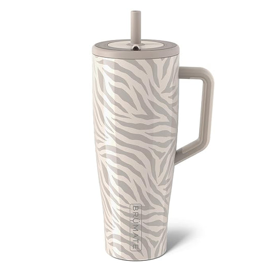 BrüMate Era 40 oz Tumbler with Handle and Straw | 100% Leakproof Insulated Water Bottle Tumbler with Lid and Flexible SoftSip Straw | Made of Stainless Steel | Cup Holder Friendly | 40oz (Zebra)