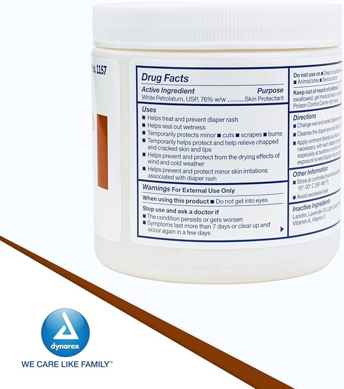 Dynarex Vitamins A & D Ointment, Ointment with Vitamin A and Vitamin D Skin Protectant, for Diaper Rash and Discomfort, White, 4-15 oz Jars of Dynarex Vitamins A & D Ointment