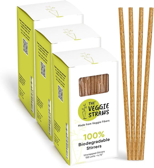 The Veggie Straws – 450 PCS of 4.75 Inches Unwrapped Biodegradable Drink Stirrers – Made of Vegetable Fibers, Best Cocktail Stirrers for Drinks of All Kinds
