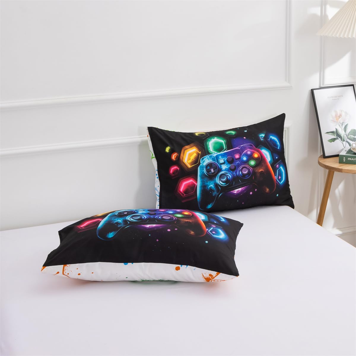 NTBED Game Console Comforter Set for Boys Girls Kids Space Universe Gaming Geometric Lightweight Microfiber Gamer Bedding Sets (Multi, Twin)