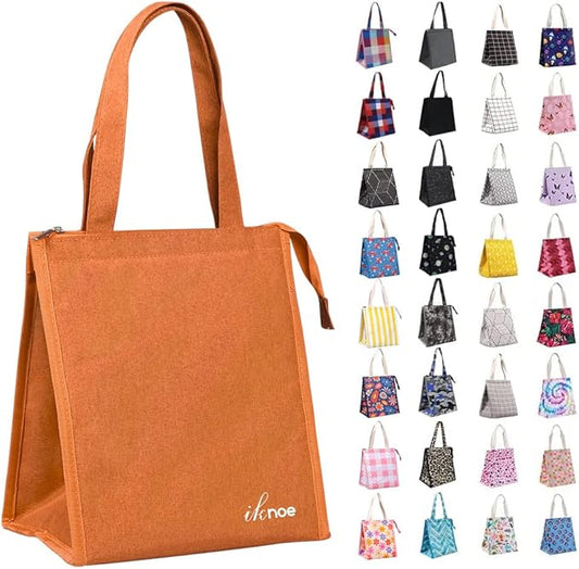 iknoe Insulated Lunch Bag for Women & Adults, 9L Foldable Wide-Open Cooler Bag with Pockets, Leakproof & Portable, for Picnic, Office, Beach(Orange)