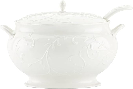 Lenox Opal Innocence Carved Covered Soup Tureen with Ladle, 10-1/4-Inch, White, 152 ounces