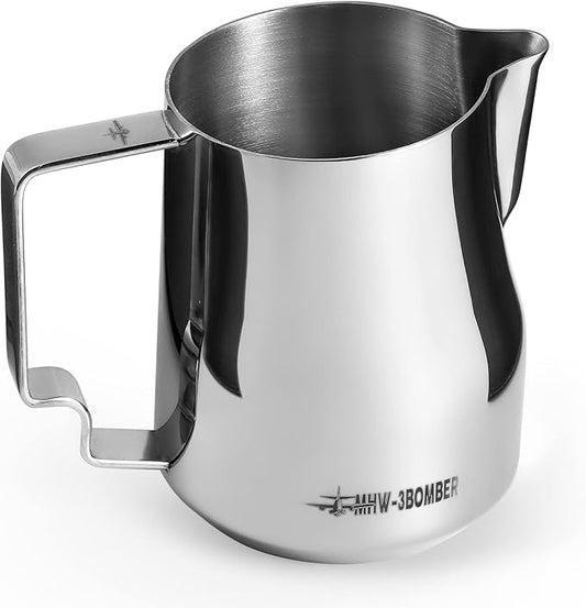 MHW-3BOMBER Milk Frothing Pitcher 450ml/15.2oz Milk Frother Cup Espresso Steaming Pitcher Stainless Steel Milk Frother Cup Barista Latte Art Round Spout Milk Jug P6001S