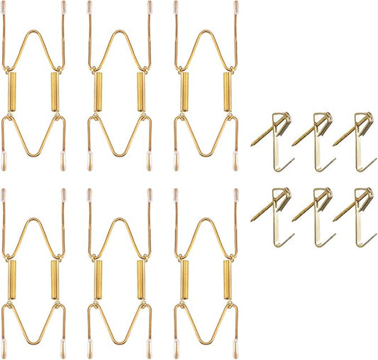 Bilillo 6 Pieces Invisible Heavy Duty Plate Holder, Stainless Steel Plate Hangers for The Wall, Plate Hangers for Display with Wall Hooks, Suitable for 4-5 inch Decorative Plates and Arts (Gold)