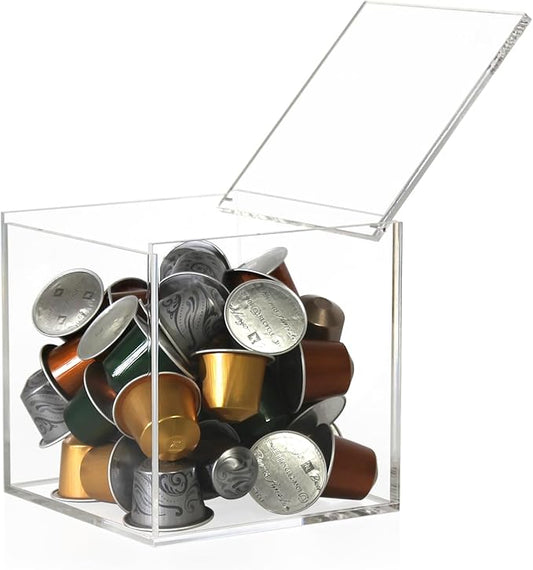 Coffee Capsule Storage Box Coffee Pod Holder Organizers Accessories Anti Dust Durable Clear Acrylic Box for House and Office Use, Transparent, 5x5 In