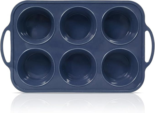 Jumbo Silicone Muffin Pan with Metal Frame, Non Stick Silicone Cupcake Pan with Handles 6 Cup, BPA Free Silicon Muffin Tin Tray Extra Large for baking, egg bites, Cupcake Mold Grey