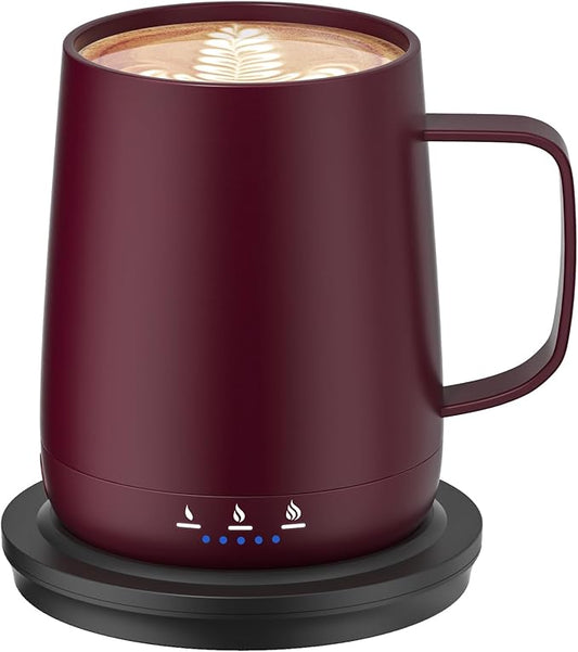 Smart Self Heating Coffee Mug,14oz Temperature Control Coffee Mug,Hot up to 150°F,Rechargeable Heated Coffee Mug,Up to 6H Battery Life,Coffee Cup Warmer,Great Gift for Coffee Lovers,Dad,Mom (Claret)