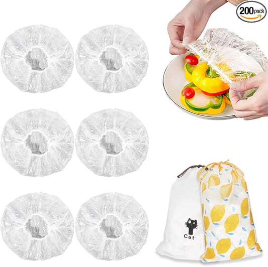 200PCS Plastic Elastic Bowl Covers Reusable,Food Storage Covers with Elastic Bowl Covers for Leftover, Plastic Covers for Bowls Fresh Keeping Bags for Family Outdoor Picnic (Regular)
