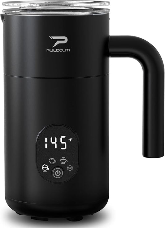 Milk Frother and Steamer 4 in 1 Automatic Coffee Steamer Frother, 11.8OZ / 350ML Warm and Cold Foam Frother for Coffee,Latte, Cappuccino, Macchiato, Hot Chocolate (Black)