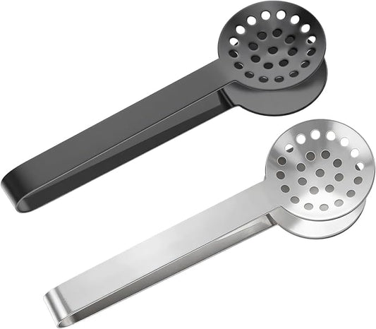 2 Pcs Tea Bag Squeezer Tongs Tea Filter Spoon Clamp Stainless Steel Teabag Strainer Dispenser for Kitchen Bar Tools(Black Silver)