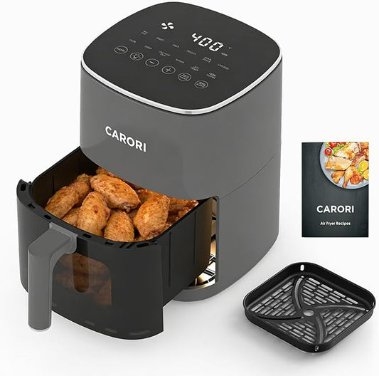 CARORI 6QT Air Fryer with Viewing Window, 12 Cooking Presets, 1700W Fast & Even Cooking, Max 400℉ Crisping, Bake, Roast, Reheat & Dehydrate, Large Nonstick Basket, Dishwasher Safe, Gray