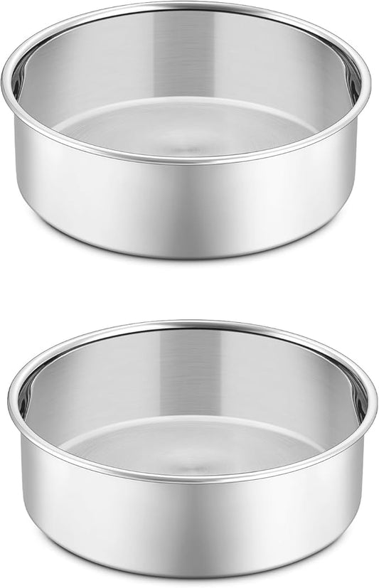 P&P CHEF 5 Inch Cake Pan Set of 2, Stainless Steel Round Baking Layer Cake Pans, Non Toxic & Healthy, Leak-proof & Easy Clean, Mirror Finish & Easy Releasing, Oven & Dishwasher Safe