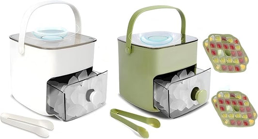 2 Pcs Ice Cube Tray with Lid & Bin
